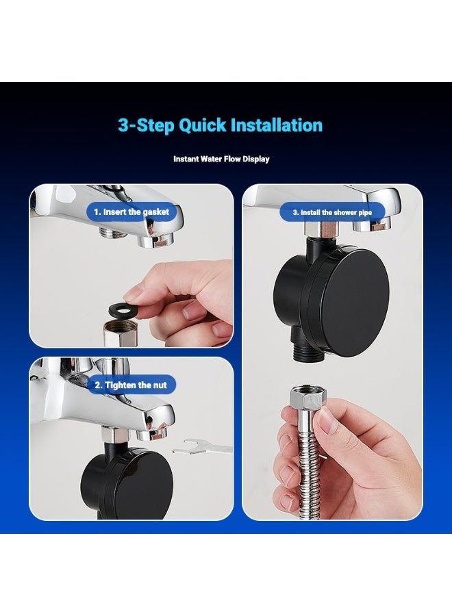 مقياس حرارة دش LED مع ضوء تحذير بـ 3 ألوان - يعمل بالطاقة المائية، شاشة مراقبة حرارة عالية الدقة، صامولة فولاذ مقاوم للصدأ G1/2، أداة أمان لاستحمام الطفل - أسود - Image 4